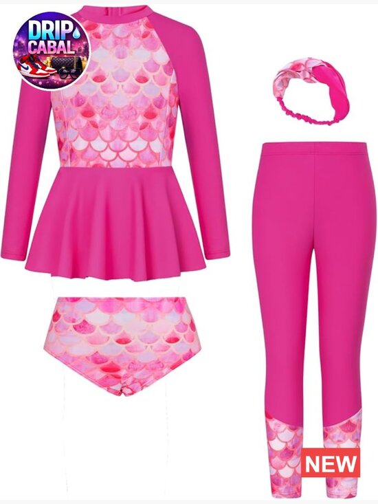 Other - Girls Long Sleeve Rash Guard 4 Piece Swimsuit Set UPF 50 Sun Protection Swimwear
